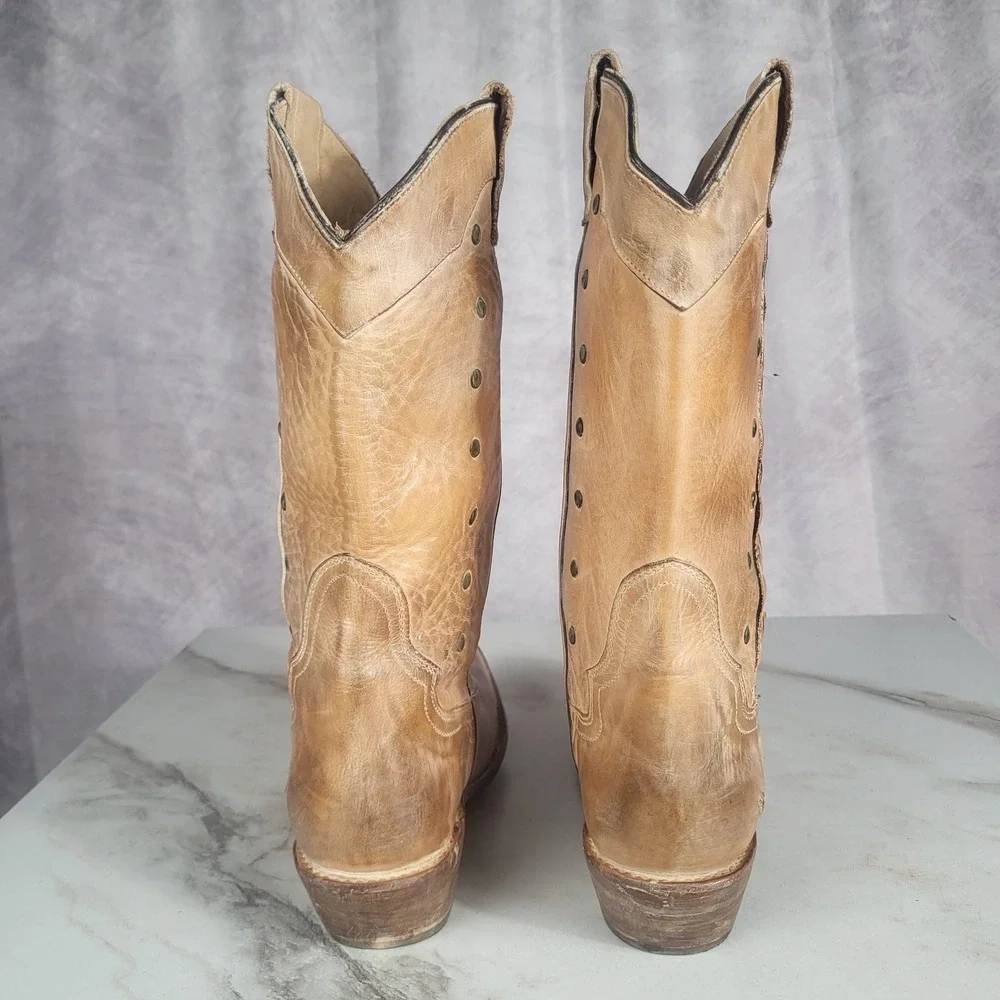 Bed Stu Cobbler Western Cowboy Boots Tan Size 9 Women's Cross Stitch